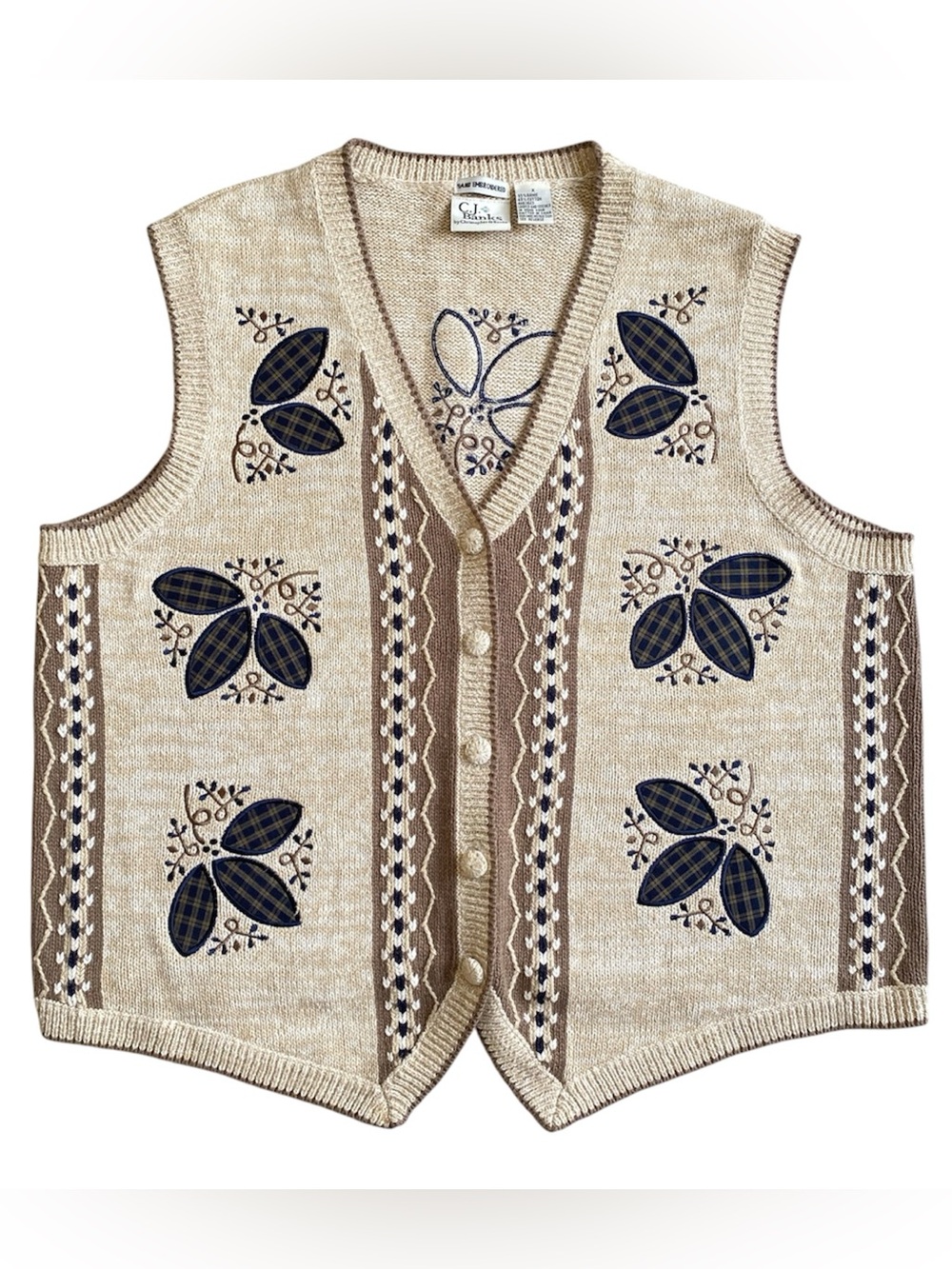 Vintage 2000 C.J. Banks Hand-Embroidered Ramie Knit Sweater Vest Size X (XL)
